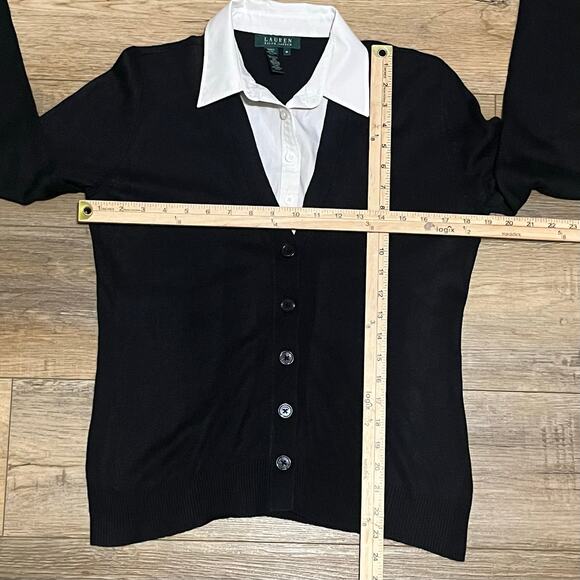 Lauren Ralph Lauren Cashmere Silk Cardigan Sweater Women's M Black Preppy Luxury - Picture 7 of 7